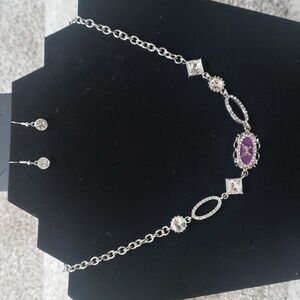 Purple butterfly and clear stones necklace and earring set